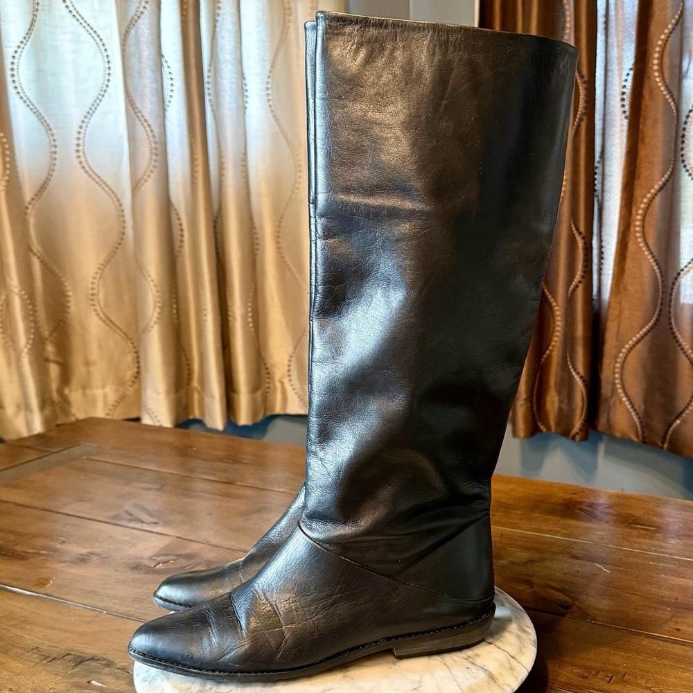 NEW! 80s VTG Larry Stuart Women Sz 8.5 M Pull On Black Leather Madonna Boots